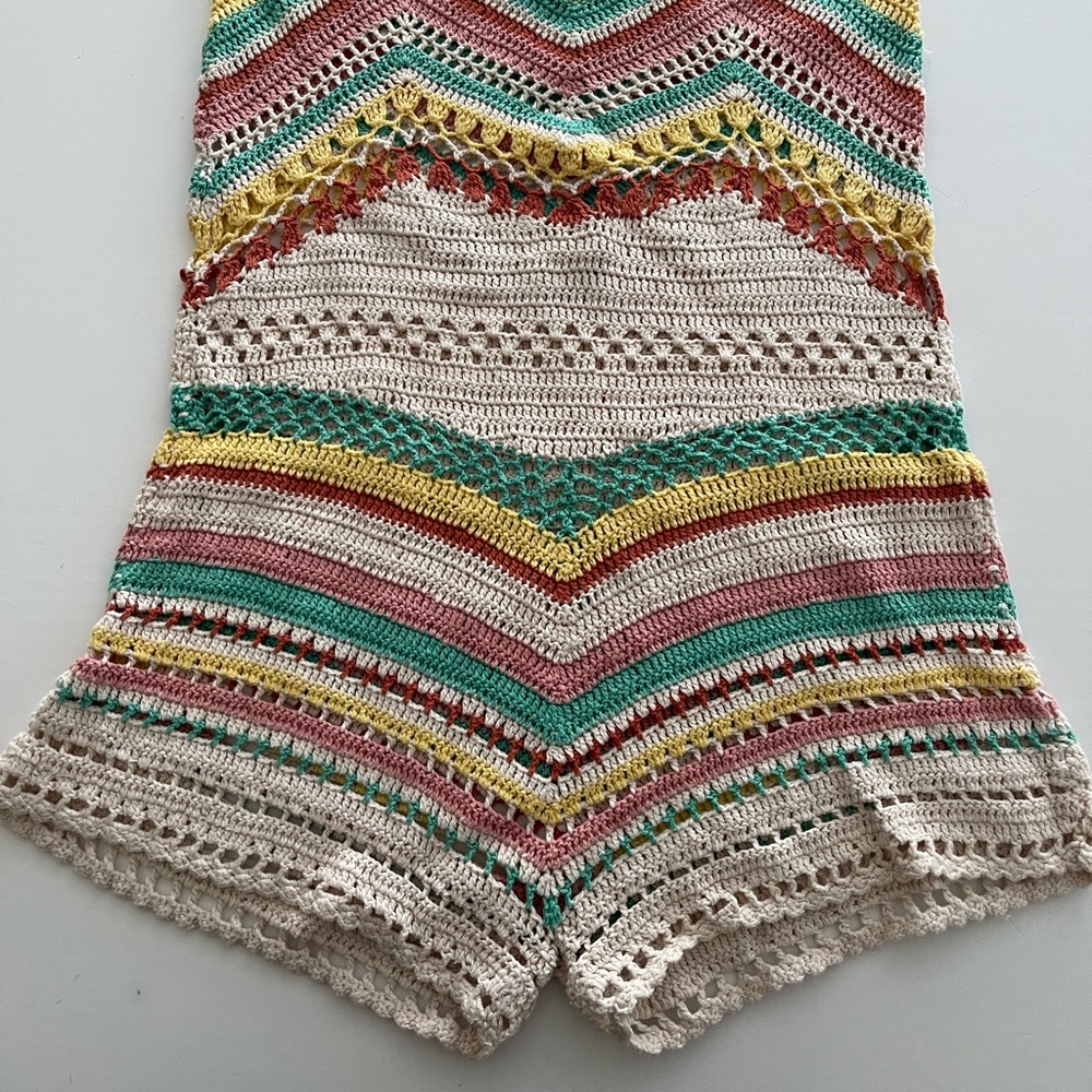 Striped Crochet Halter Romper cotton Pastel S - Picture 7 of 14
